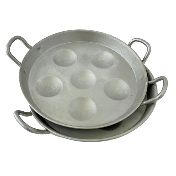 2 Vintage Escargot Plate French Aluminum Pur Tournus Unis Handled c1970's - Picture 1 of 8